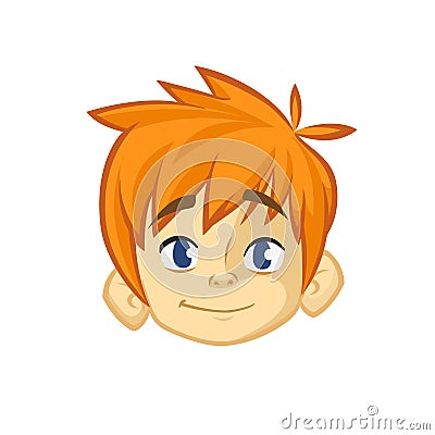 Cartoon small red hair boy. Vector illustration of young teenager outlined. Boy head icon. Vector Illustration