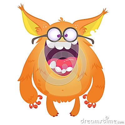 Cartoon smart cute monster wearing eyeglasses. Illustration clipart. Vector Illustration