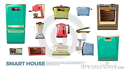 cartoon smart kitchen wireless appliances Stock Photo