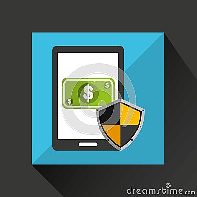 cartoon smartphone bill cash money safe protection icon Cartoon Illustration