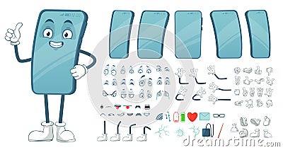 Cartoon smartphone mascot. Funny mobile phone character, smartphones screen with face legs and arms vector illustration Vector Illustration