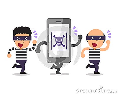 Cartoon smartphone and thieves Vector Illustration