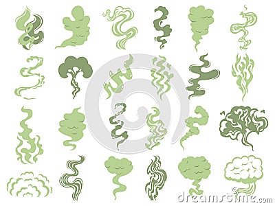 Cartoon smelling smoke. Bad smell, toxic stench aroma clouds, fumes smoke, cigarettes clouds. Deadly gas clouds vector Vector Illustration
