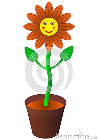 Cartoon smile flower in a flowerpot Vector Illustration