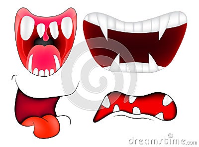 Cartoon smile, mouth, lips with teeth set. vector mesh illustration isolated on white background Vector Illustration
