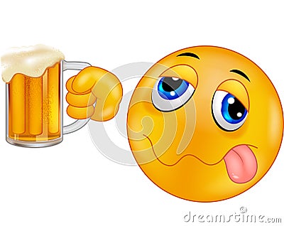 Cartoon Smiley emoticon holding beer Vector Illustration