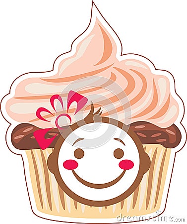 Cartoon smiling cupcake Vector Illustration