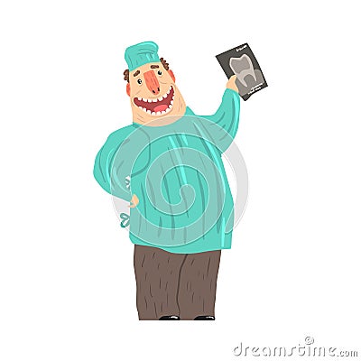 Cartoon smiling dentist character holding xray picture vector Illustration Vector Illustration