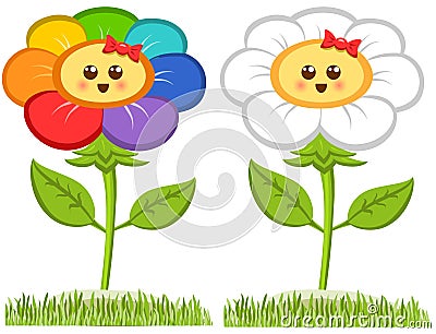 Cartoon Smiling Flower, Happy Daisy Isolated On White. Vector Illustration Vector Illustration