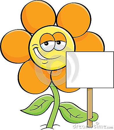 Cartoon smiling flower holding a sign. Vector Illustration