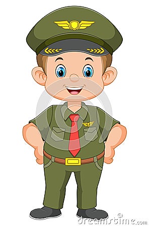 Cartoon smiling military character on white background Vector Illustration