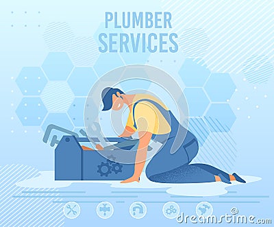 Repairman with Tools Box on Plumber Service Banner Vector Illustration