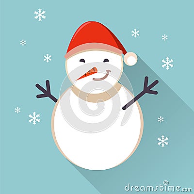 Cartoon smiling snowman. Flat cheerful illustration. Vector Illustration