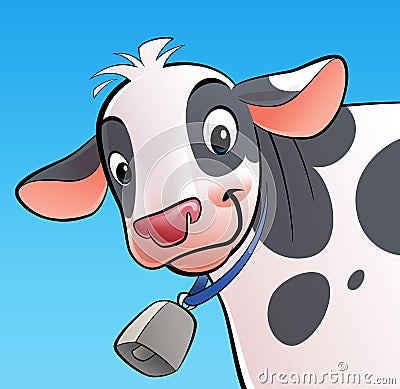 Smiling cow with a cowbell Stock Photo