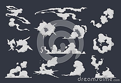 Cartoon smoke cloud. Comic dust explosion steam sprite motion game speed run flat bomb blast. Vector fog puff Vector Illustration