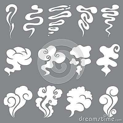 Cartoon smoke and dust clouds. Comic puff and steam vector set Vector Illustration