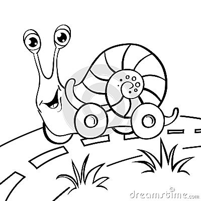 Cartoon snail on wheels Vector Illustration