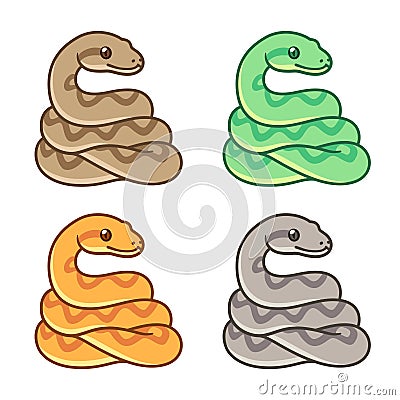 Cartoon snake drawing set Vector Illustration