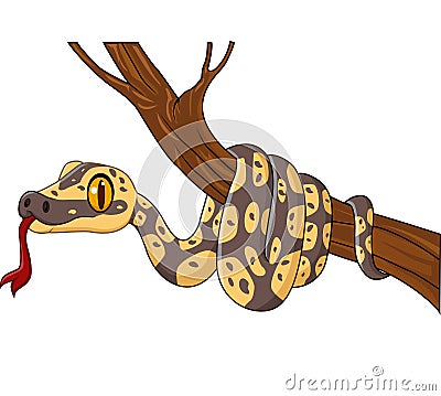 Cartoon snake on a tree branch Vector Illustration