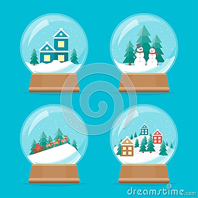 Cartoon Snow Globe Icons Set. Vector Vector Illustration