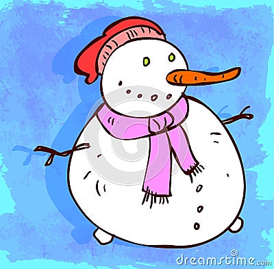 Cartoon snow man illustration, vector icon. Vector Illustration