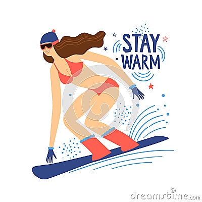 Cartoon snowboarder girl in bikini Cartoon Illustration