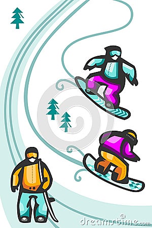 Cartoon snowboarders Vector Illustration