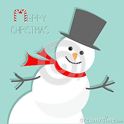 Cartoon Snowman in the corner. Blue background. Merry Christmas card Flat design Vector Illustration