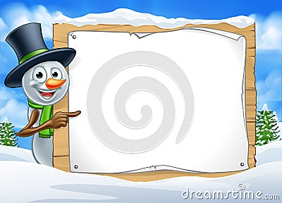 Cartoon Snowman Sign Scene Vector Illustration