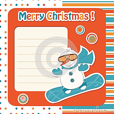Cartoon snowman on snowboard Vector Illustration