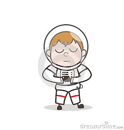 Cartoon Sober Space-Traveler Praying Vector Illustration Stock Photo