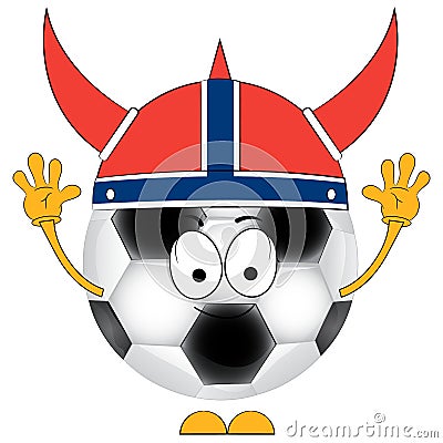 Cartoon soccer ball. A football fan. The Norwegian national team. Vector Illustration