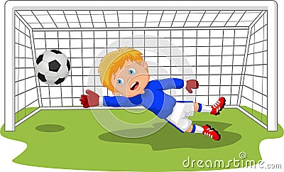 Cartoon Soccer football goalie keeper saving a goal Vector Illustration