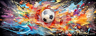 cartoon soccer sport, football ball, art watercolors colorful banner Stock Photo