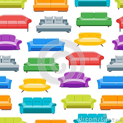 Cartoon Sofa or Divan Background Pattern on a White. Vector Vector Illustration