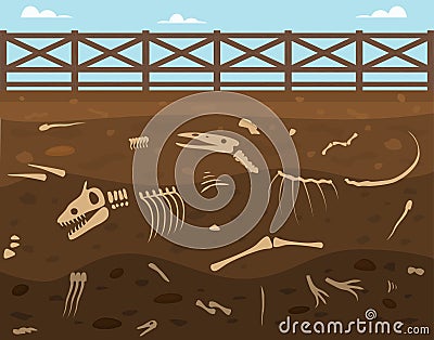 Cartoon Soil with Dead Animals Card Background. Vector Vector Illustration