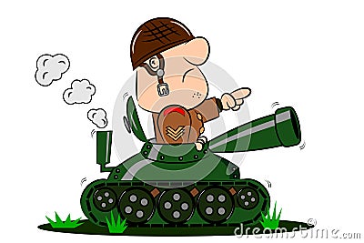 Cartoon Soldier in Army Tank Vector Illustration