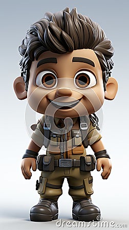 Cartoon Soldier Character in Camouflage Uniform. Stock Photo