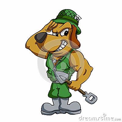 A cartoon soldier puppy looking angry Vector Illustration