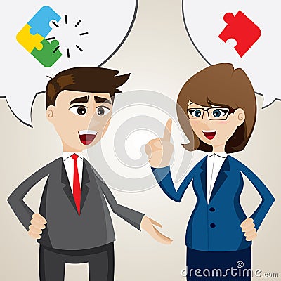 Cartoon solve problem between businessman and businesswoman Vector Illustration