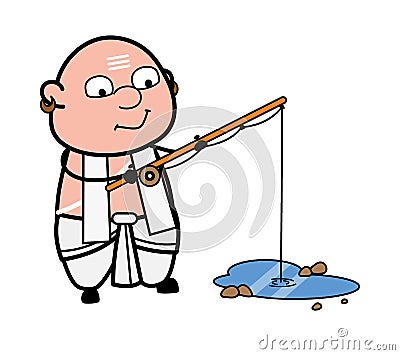 Cartoon South Indian Pandit Fishing Stock Photo