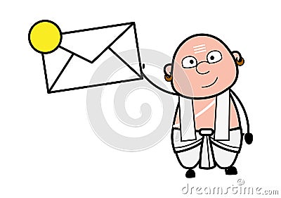 Cartoon South Indian Pandit holding Envelope Vector Illustration