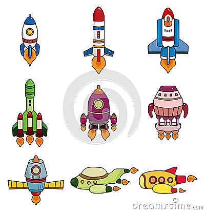 Cartoon spaceship icon set Vector Illustration