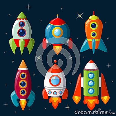 Cartoon spaceship set Vector Illustration