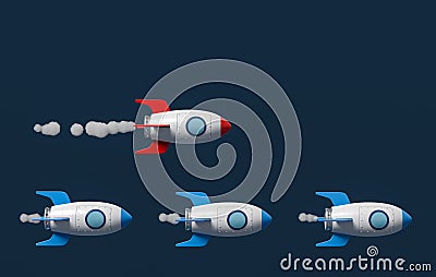 Cartoon Spaceships Racing on Blue Background Stock Photo