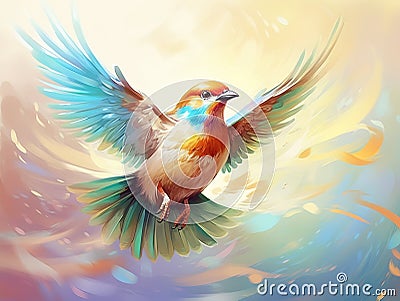 Cartoon sparrow flying isolated Cartoon Illustration