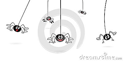 Cartoon spiders hanging on web spider Vector Illustration