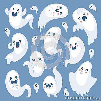 Cartoon spooky ghost Halloween Day celebrate character scary monster costume evil silhouette creepy vector illustration. Vector Illustration