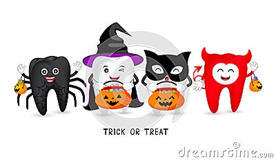 Cartoon spooky tooth with candies. Vector Illustration