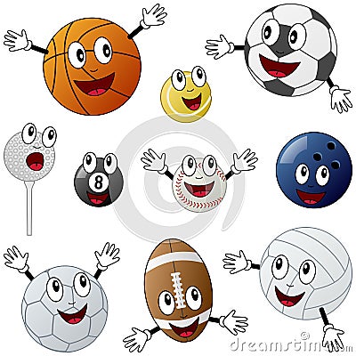 Cartoon Sport Balls Characters Vector Illustration